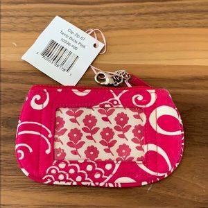 Vera Bradley Clip Zip ID holder -Twirly Birds Pink